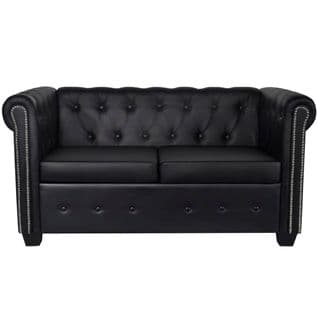 Canapé Chesterfield 2 Places - Canapé Fixe - Cuir Synthétique Noir