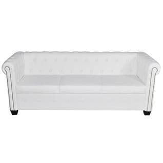 Canapé Chesterfield 3 Places - Cuir Synthétique Blanc