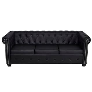 Canapé Chesterfield 3 Places - Cuir Synthétique Noir