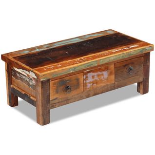 Table Basse, Table De Salon à Tiroirs Bois De Récupération 90x45x35 Cm