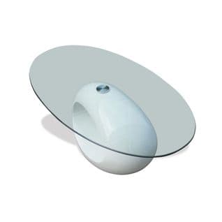 Table Basse, Table De Salon Avec Dessus De Table En Verre Ovale Blanc Brillant