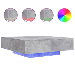 Table Basse, Table De Salon Avec Lumières LED Gris Béton 100x100x31 Cm