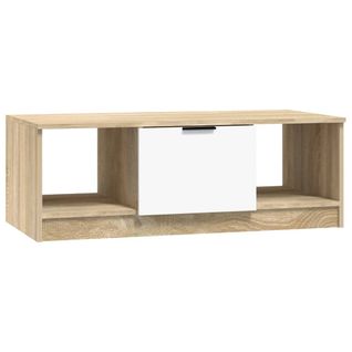 Table Basse, Table De Salon Blanc Et Chêne Sonoma 102x50x36cm Bois D'ingénierie