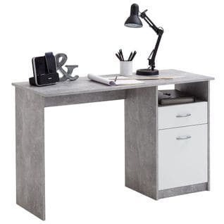 Bureau D'ordinateur - Table D'étude Avec 1 Tiroir 123 X 50 X 76,5 Cm Béton Et Blanc