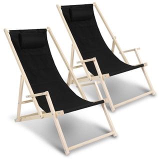 Chilienne Pliante En Bois Chaise De Plage Chilienne Noir Avec Mains Courantes 2 Pièces