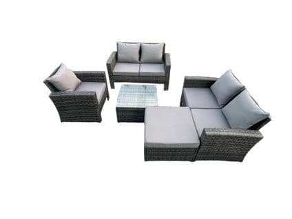 Salon De Jardin En Rotin Ave Table Basse Chaise Grand Tabouret Gris Foncé