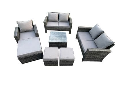 8 Places Salon De Jardin En Rotin Ave Table Basse Chaise 3 Tabouret Gris Foncé