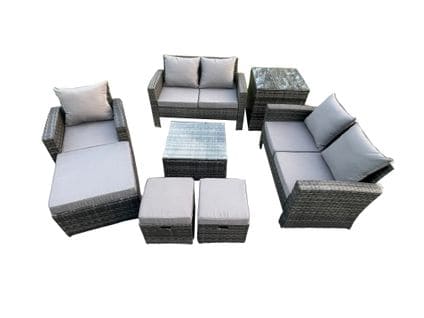 8 Places Salon De Jardin En Rotin Ave Table Basse Chaise Table D'appoint Gris Foncé