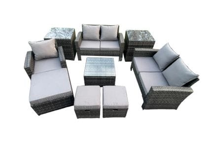 8 Places Salon De Jardin En Rotin Ave Table Basse Chaise 3 Tabouret Gris Foncé