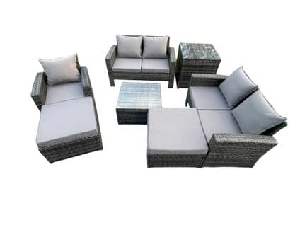 7 Places Salon De Jardin En Rotin Ave Table Basse Chaise Table D'appoint Gris Foncé