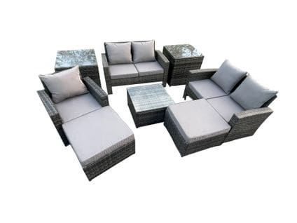 7 Places Salon De Jardin En Rotin Ave Table Basse Chaise 2 Table D'appoint Gris Foncé