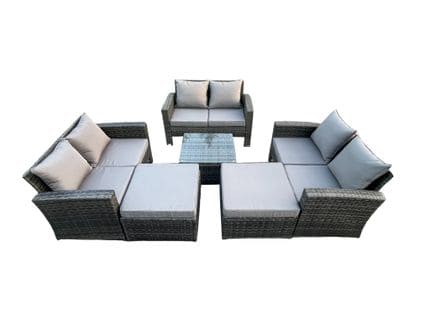 8 Places Salon De Jardin En Rotin Ave Table Basse 2 Grand Tabouret Gris Foncé