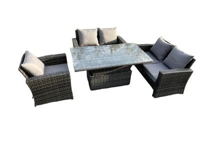 4pcs Salon De Jardin En Rotin Im Freien Table à Manger Réglable En Hauteur Gris Foncé