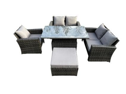 5pcs Salon De Jardin En Rotin Ave Table à Manger Réglable En Hauteur Gris Foncé