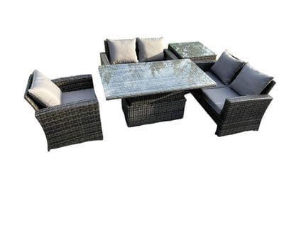 5pcs Salon De Jardin En Rotin Ave Table à Manger Réglable En Hauteur