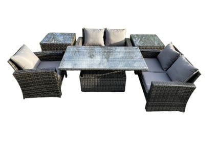 6pcs Salon De Jardin En Rotin Ave Table à Manger Réglable En Hauteur