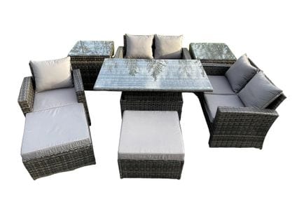 7 Places Salon De Jardin En Rotin Ave 2 Table D'appoint 2 Grand Tabouret Gris Foncé