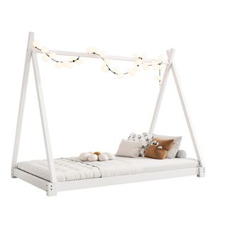 Lit Pour Enfant En Bois Massif 90x200cm, Cabane, Couleur Blanche