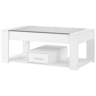 Table Basse Avec Plateau En Verre, Compartiments De Rangement, Blanc 100 X 50 X 40 Cm