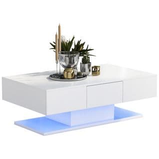 Table Basse Moderne Avec 2 Tiroirs Et Éclairage Led