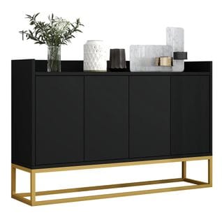 Buffet Moderne Au Style Minimaliste, Armoire De Buffet Sans Poignée À 4 Portes (noir)