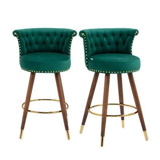 Lot De 2 Tabourets De Bar Pivotants Avec Dossier Et Repose-pieds Fixes - Vert