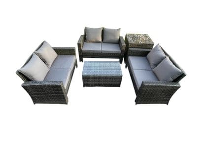 Gris Foncé 6 Places Salon De Jardin En Rotin Ave Canapé D'amour Table Basse Set