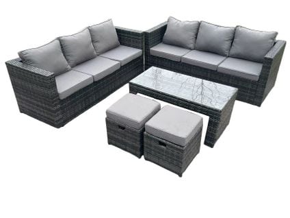 Salon De Jardin Pe Rotin Avec Canapé Table Basse 2 Tabourets Mélange Gris Foncé