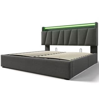 Lit Double Polsterbett Doppelbett Éclairage LED, 160x200cm, Gris