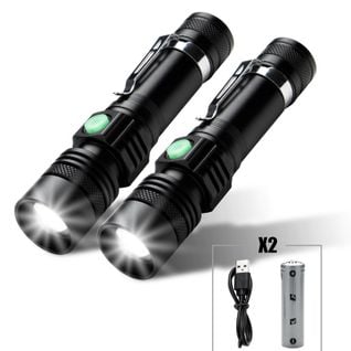 2x Torche Lampe De Poche,led Usb Rechargeable Ultra Puissante Cree Lampe Torche,4 Modes Ip44