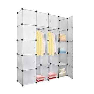 Diy Armoire Penderie Avec Étagères De Rangement Armoire De Chambre 20 Cubes Semi-transparent Blanc