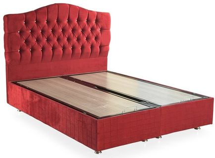 Lit Coffre Emeraude Rouge Et Tête De Lit Inclus 160x200 Cm - Sans Matelas