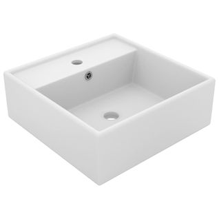 Lavabo À Poser Vasque Salle De Bain - Carré De Luxe À Trop-plein Blanc Mat 41x41 Cm Céramique