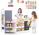 Épicerie Enfants En Bois Avec 15 Accessoires Et Distributeur Automatique, Jeu D’imitation (blanc)