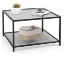 Table Basse Carrée, Table Basse Verre Avec Étagère En Maille,cadre En Métal, 70 X 70 X 45 Cm (gris)