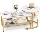 Tables Basses Gigognes Lot De 2, Table Gigogne Design Marbre, Cadre En Métal Doré