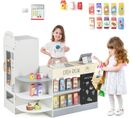 Épicerie Enfants En Bois Avec 15 Accessoires Et Distributeur Automatique, Jeu D’imitation(gris)