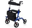 Déambulateur à 4 Roues Pliable, Rollator Poignées Réglables En Hauteur 83-96 Cm, Charge 150kg, Bleu