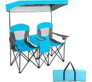 Chaise De Camping Pliante 2 Places Avec Parasol Amovible Et Réglable, Charge 120kg Chaque Siège