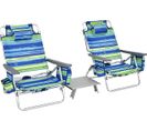 Lot De 2 Chaises De Plage Pliante Avec Table Enroulable En Aluminium, Charge Max 136 Kg(bleu+vert)