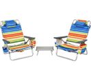 Lot De 2 Chaises De Plage Pliante Avec Table Enroulable En Aluminium, Charge Max 136 Kg(calicot)