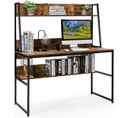 Bureau Avec Bibliothèque, Table D’ordinateur 120 X 55 Cm, 57 X 120 X 139,5 Cm (marron Rustique)