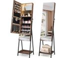 Armoire à Bijoux Avec Miroir Sur Pieds, Miroir Psyché HD Sans Cadre, Verrouillable(marron Rustique)