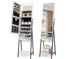 Armoire à Bijoux Avec Miroir Sur Pieds, Miroir Psyché HD Sans Cadre, Verrouillable(blanc)