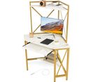 Bureau D'angle Avec Étagère De Rangement,bureau Informatique Avec 2 Prises De Courant et 2 Usb,blanc