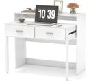 Bureau Extensible, Bureau Table D'ordinateur Avec Support De Moniteur, Bureau Avec 2 Tiroirs, Blanc