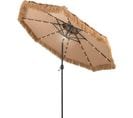 Parasol De Jardin Exterieur Φ 292 Cm, 12 Couches De Paille Pe Et Lumières LED Solaire Naturel