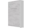 Armoire Lit Escamotable 120x200 cm Vertical Mural Supérieur Blanc/béton