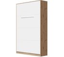 Armoire Lit Escamotable 120x200 cm Vertical Mural Supérieur Chêne Sauvage/blanc