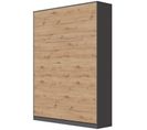 Armoire Lit Escamotable 140x200 cm Mural Supérieur Vertical Anthracite/chêne Sauvage